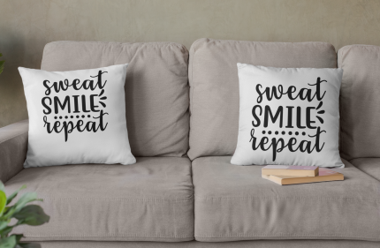 Motivational Quote Pillow, Sweat, Smile, Repeat