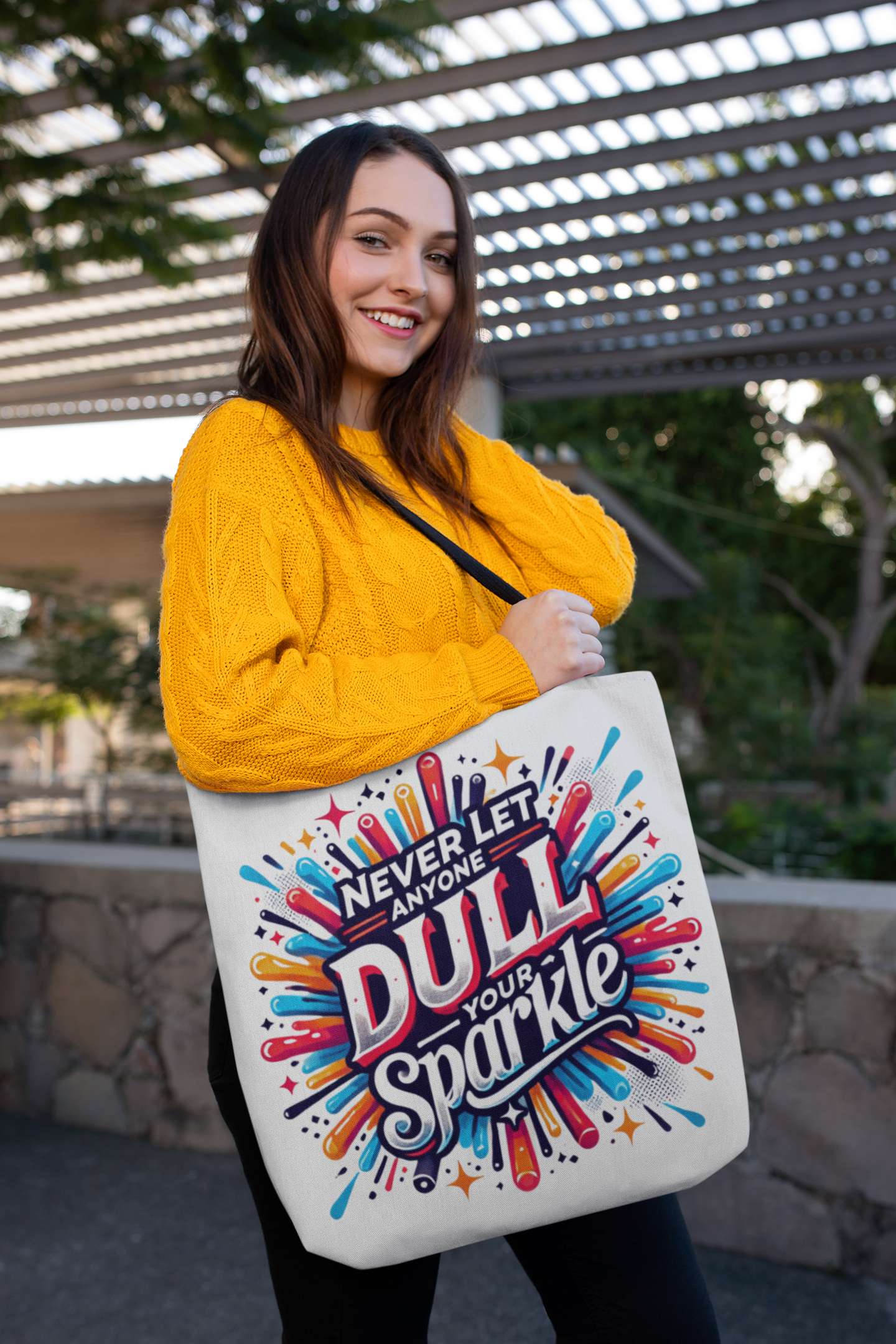 mockup-of-a-pretty-woman-carrying-a-tote-bag-on-her-shoulder-24884 Sarcastic Tote Bag - Funny Adult Sublimation Design - Image 1