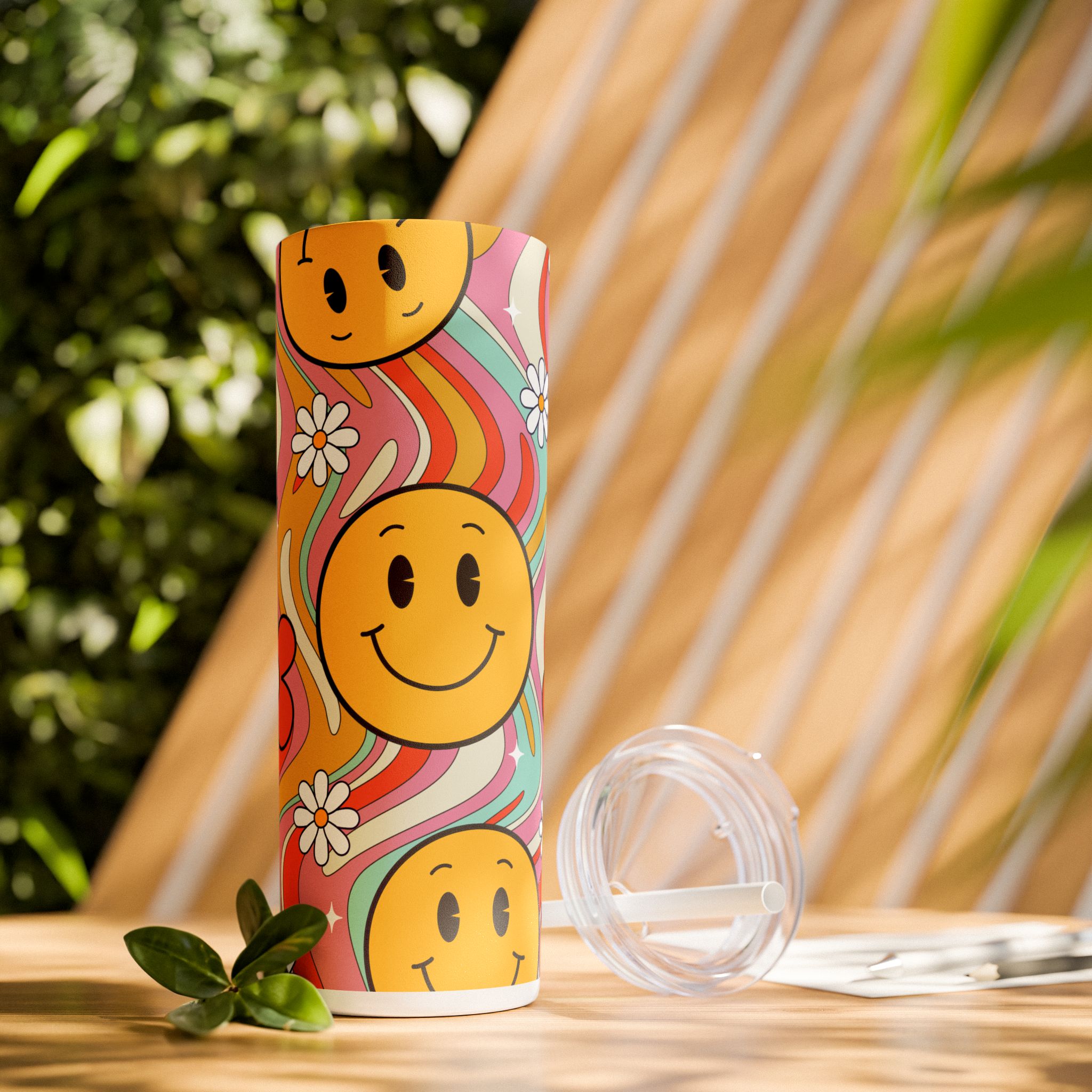 17607501884411370296_2048.jpeg Retro Smiley Face 20oz Skinny Tumbler with Straw – Colorful Summer Vibes, Cute & Trendy Drinkware - Image 1