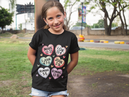 Kids Scripture Heart Tee, Fun Bible Verse Design