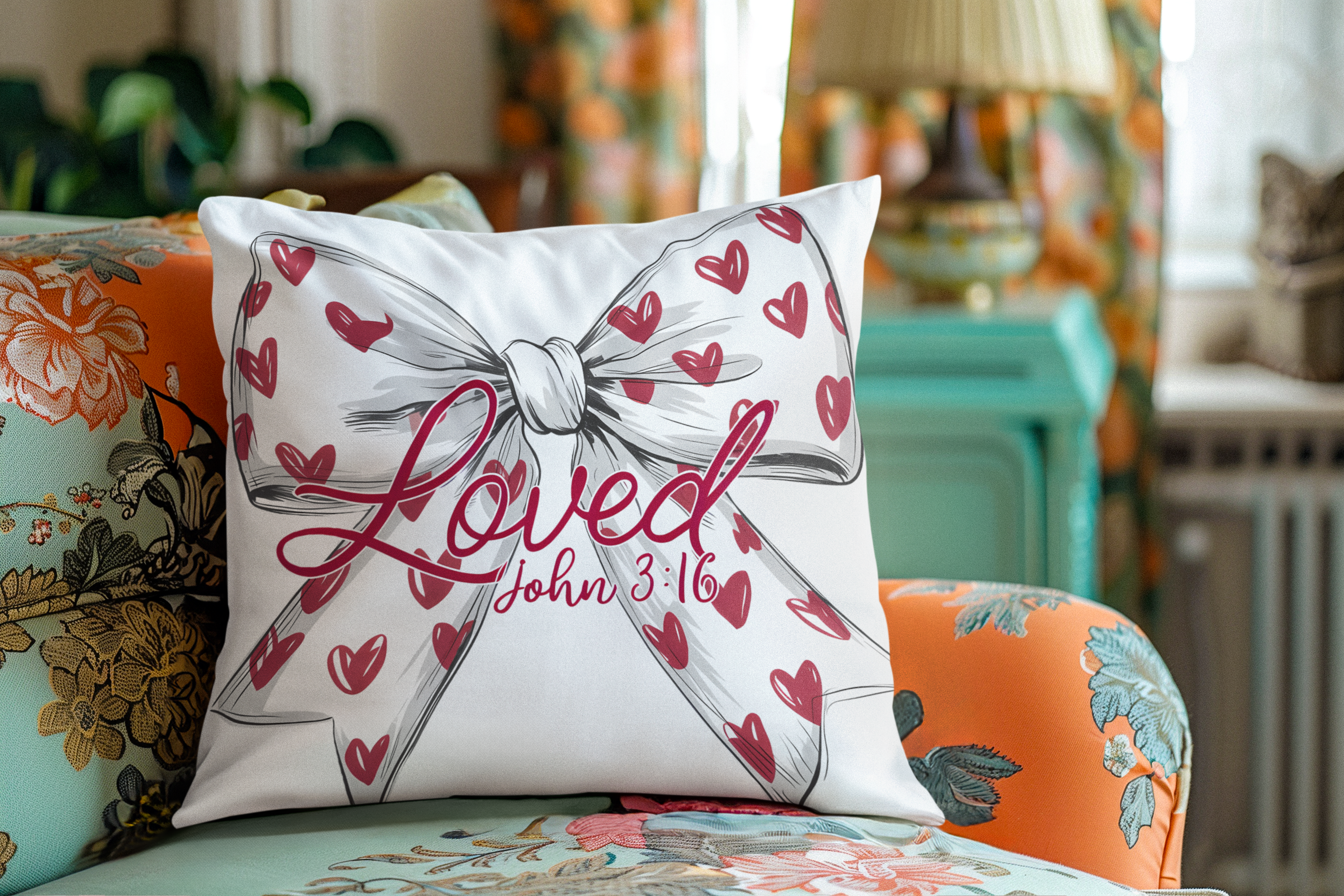 20250105164412-1efcb844-b0ce-6db0-8c94-2a2bb39261b6.png Canvas Pillow - Loved Decorative Pillow with Heart Ribbon - Personalized Home Decor - Image 1